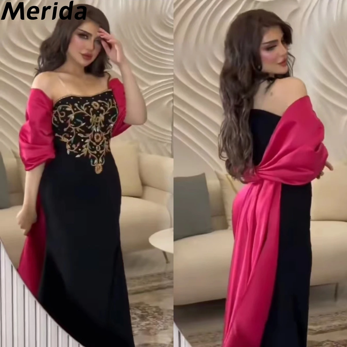 

Colorful Beads 2-Piece Black Luxury Evening Dresses 2023 New Style Dubai Prom Dresses Mermaid Arabia Formal Occasion Dresses