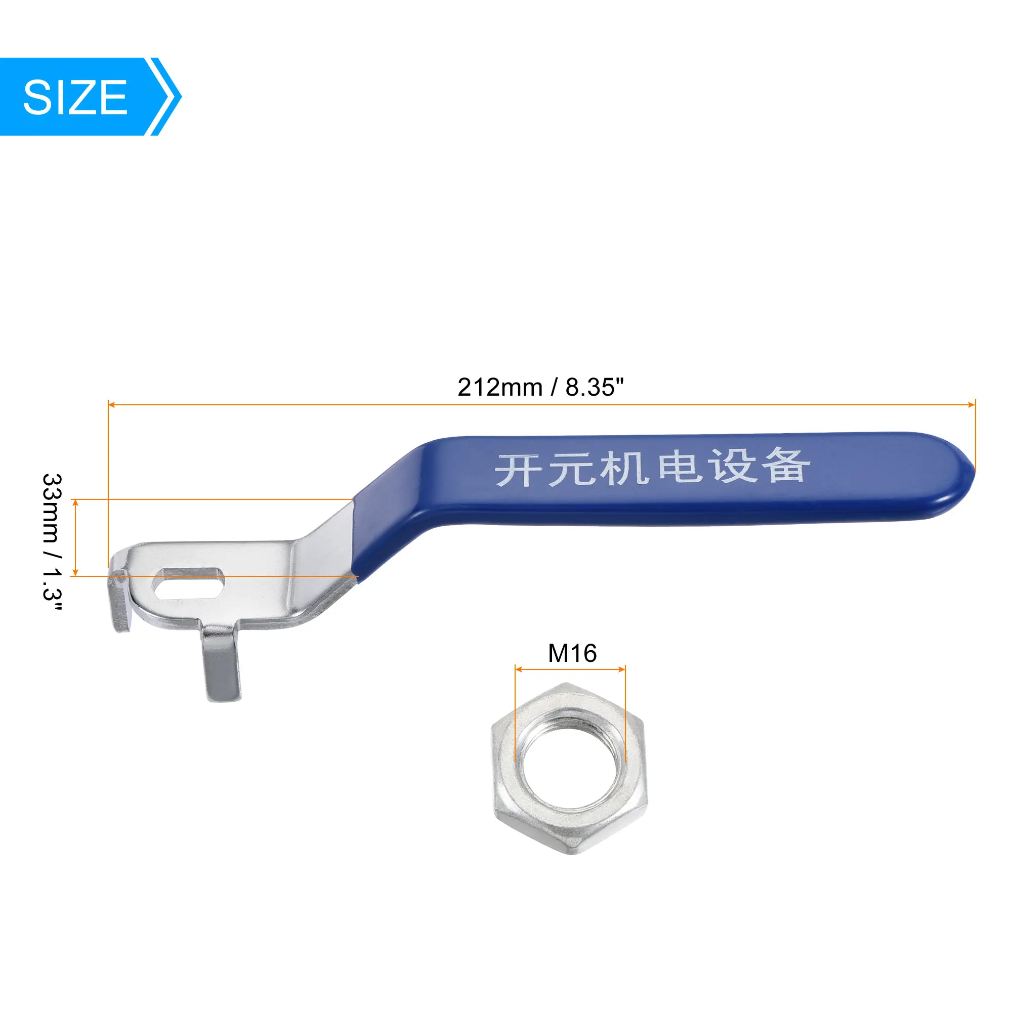 Uxcell 1pcs Lever Handle Iron Chrome Plated Replacement Quarter Turn with Plastic Grip Blue Valve Handle for DN80 Ball Valve