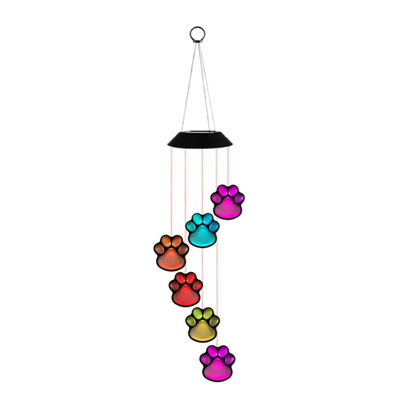 Imagem -04 - Solar Led Wind Chime Lamp Paws Print Hanging Wind Chime para Gatos e Cães Ip65 Impermeável