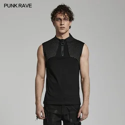 PUNK RAVE Men's Technological Cyber Vest Punk Style Front Collar Chunky Zipper Daily Spring and Summer Mens Black Tank Top