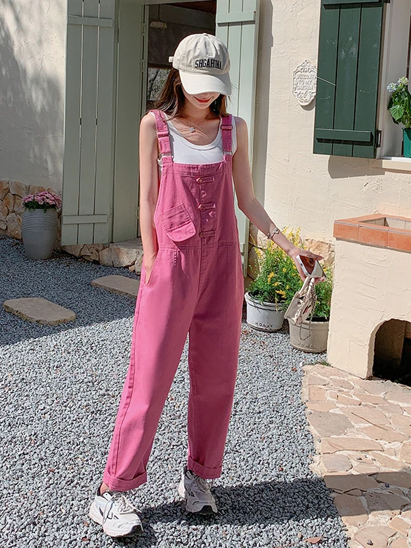 กางเกงลายทางสีชมพูหวานแหวว ช่วยชะลอวัย สำหรับผู้หญิง ฤดูร้อน ผ้าบาง ทรงเข้ารูป สาวหวาน สไตล์นักศึกษา จั๊มสูทเอวสูง ทรงตรง...