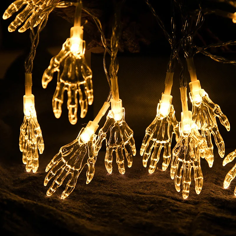 Spooky Halloween LED Fairy Light String Ghost Hand Lamp with Pumpkin Skull Ghost for Holiday Party Scene Layout