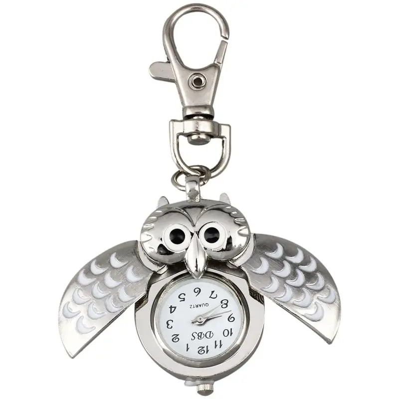 Owl Pocket Watch With Key Chain 40 X 25 Mm Silver