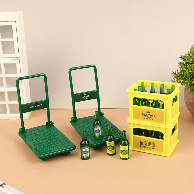 1/12 Dollhouse Simulation Beer Trolley Toys Dolls House Miniature Beer Model Dollhouse Drinks Decoration Accessories