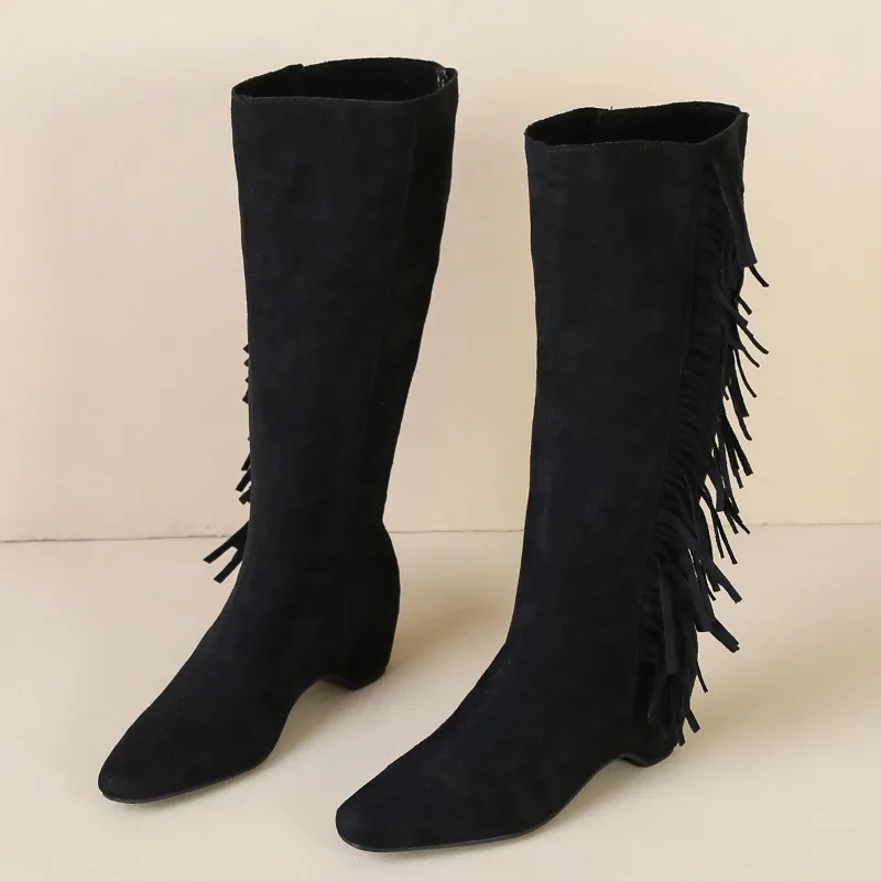 Tassel-pointed Heels, High-rise Inner Part, Autumn New Style, Slimming and Versatile, Elegant Women's Fashion Boots