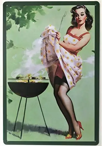 Retro Vintage BBQ Pin Up Girl Metal Tin Sign Home Bar Cafe Retaurant Wall Decor Signs 12x8inch