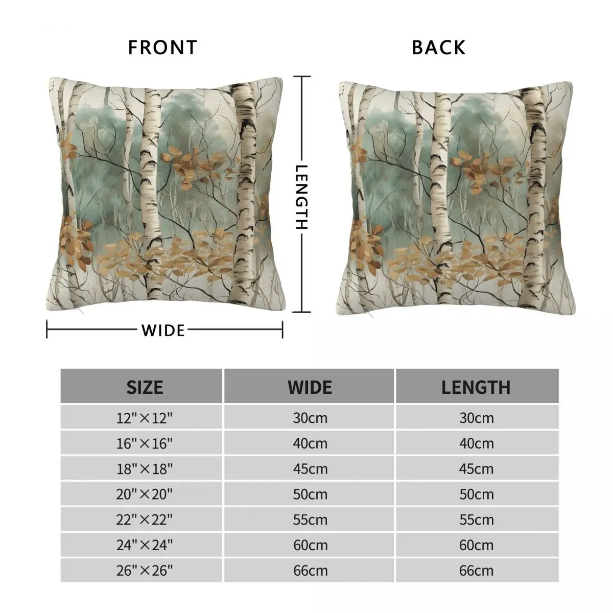 Birch Tree Birch Square Pillowcase Polyester Linen Velvet Printed Zip Decorative Sofa Seater Cushion Cover Wholesale