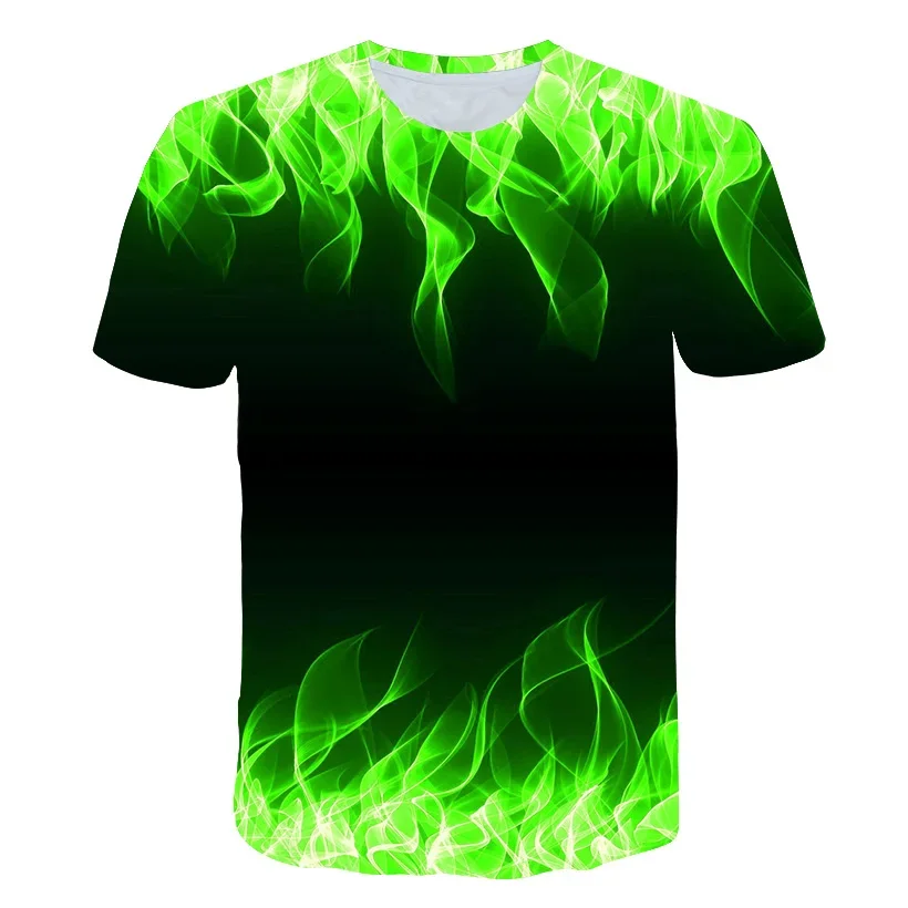 Colorful Flame 3D Printing T Shirt Man Summer O-Neck Short Sleeve Oversized Top Casual Tee Loose Streetwear Harajaku