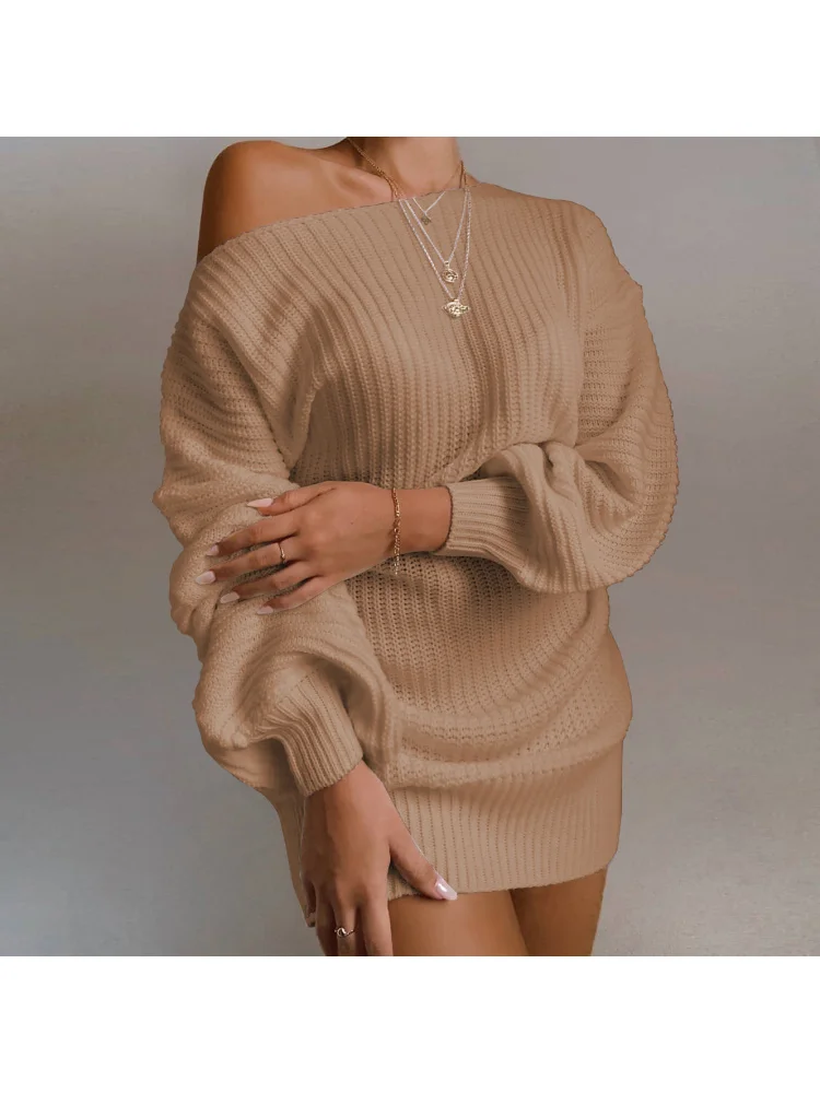 Abito maglione lavorato a maglia con maniche scoperte casual autunno e inverno da donna