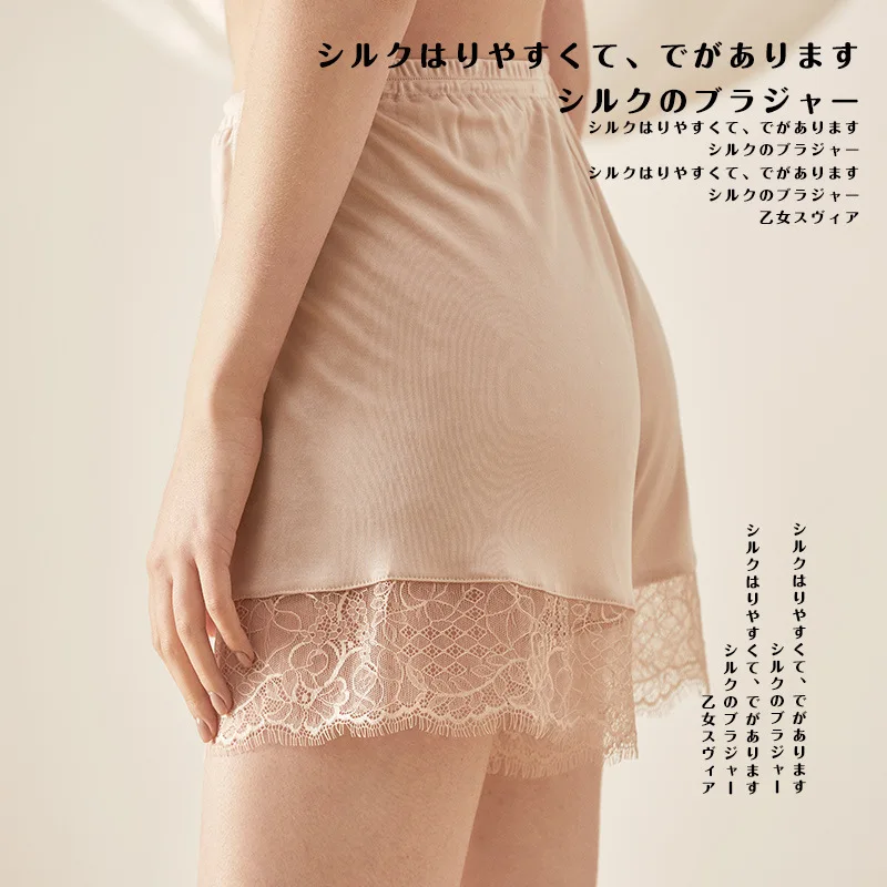 Birdtree Real Silk Safety Shorts Large Size Anti-Exposure Insurance Lace Pants Bottoming Three-Point Panties Single P41467QM