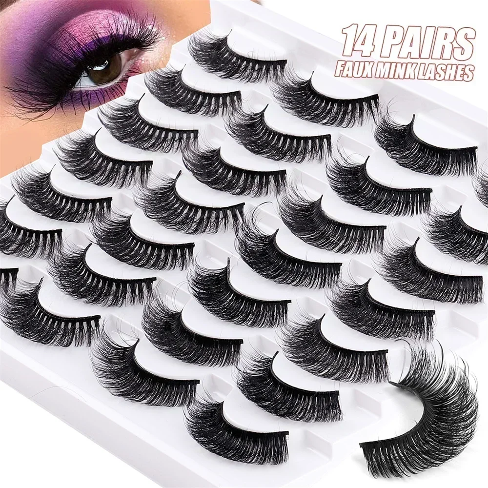 

14 Pairs 3D Mink Lashes Faux Mink Fluffy Lash Soft Full Thick Wispy Eyelash Dramatic False Eyelashes Makeup