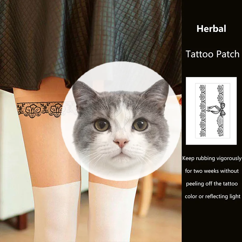 

Lace Bow Herbal Juice Tattoo Stickers Half Arm Chest Waterproof Temporary Tattoos Fake Sexy Collarbone Hotwife