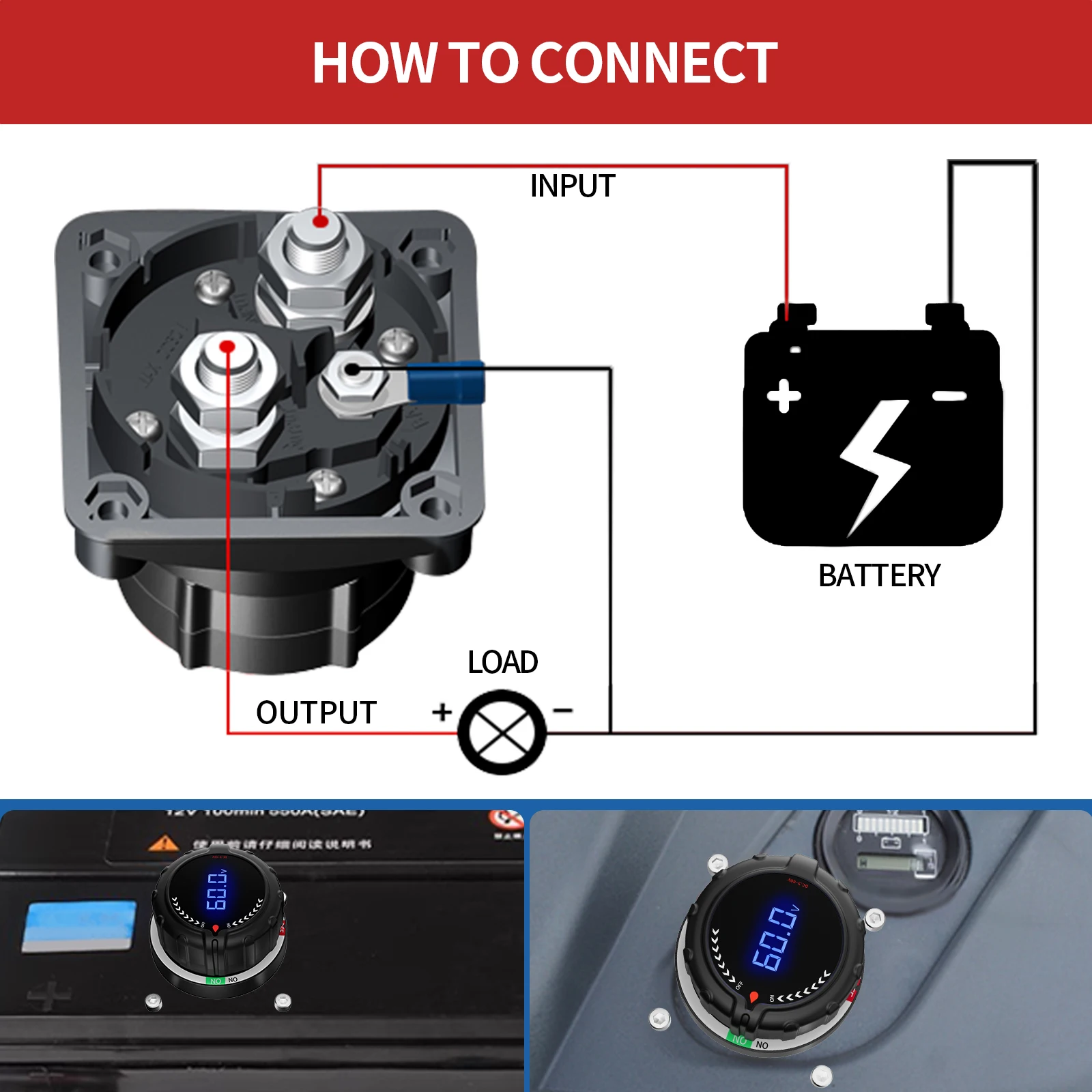 Upgrade Battery Disconnect Switch with Voltmeter, DC 5-60V Master Isolator Cut/Shut Off Switch for Marine Boat Car Truck Camper