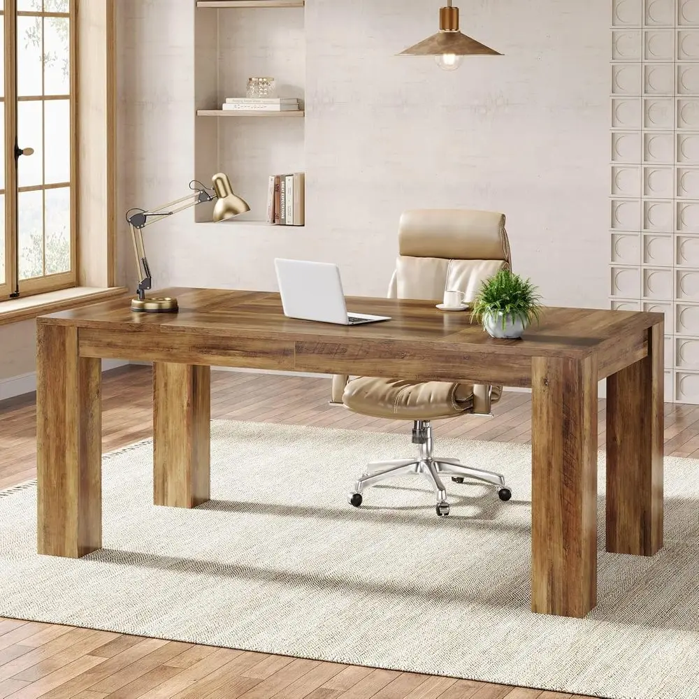 

Large 63 Executive Office Desk, Rustic Brown, Simple Computer Workstation for Study or Home Office