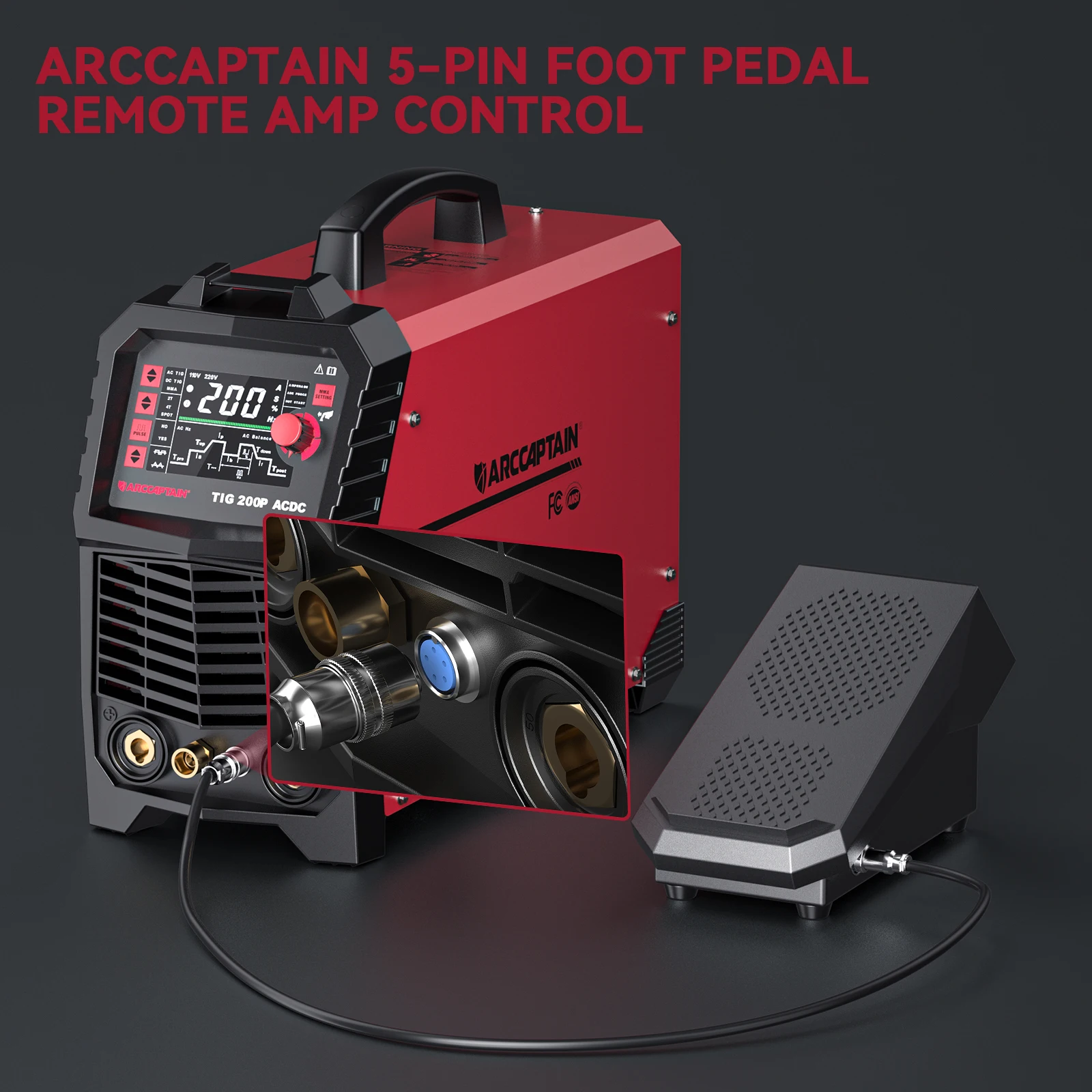 ARCCAPTAIN 5-poliges Schweißfußpedal, Verstärkerkontrolle, WIG-Schweißpedal, kompatibel mit TIG200GP AC DC/TIG200 Steuerschalter