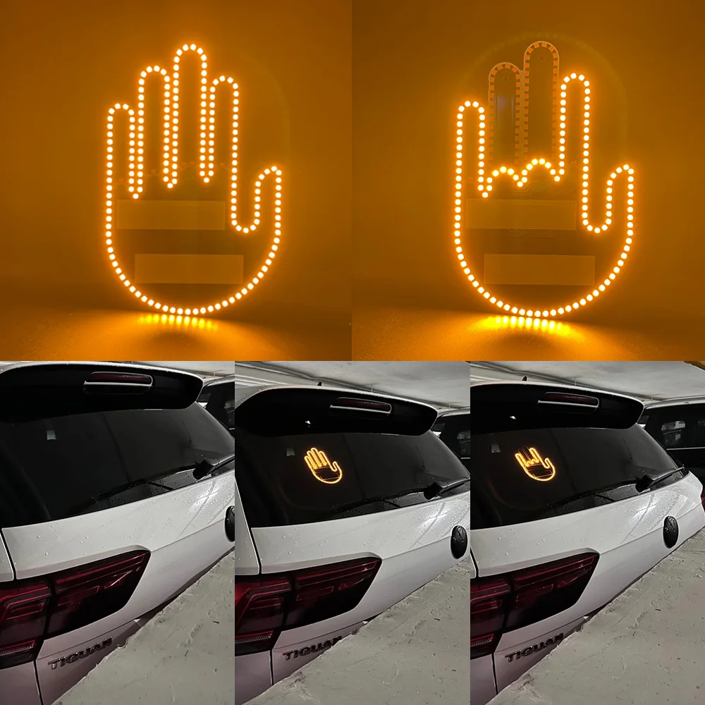 New LED Illuminated Gesture Light Car Finger Light With Remote Road Rage Signs Middle Finger Gesture Light Hand Lamp