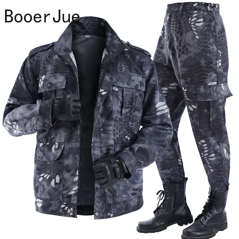 Black Python Pattern Wear-resistant Overalls Labor Insurance Cloth Uniform Men's Soft Tracksuit Outdoor Motorcycle Suit