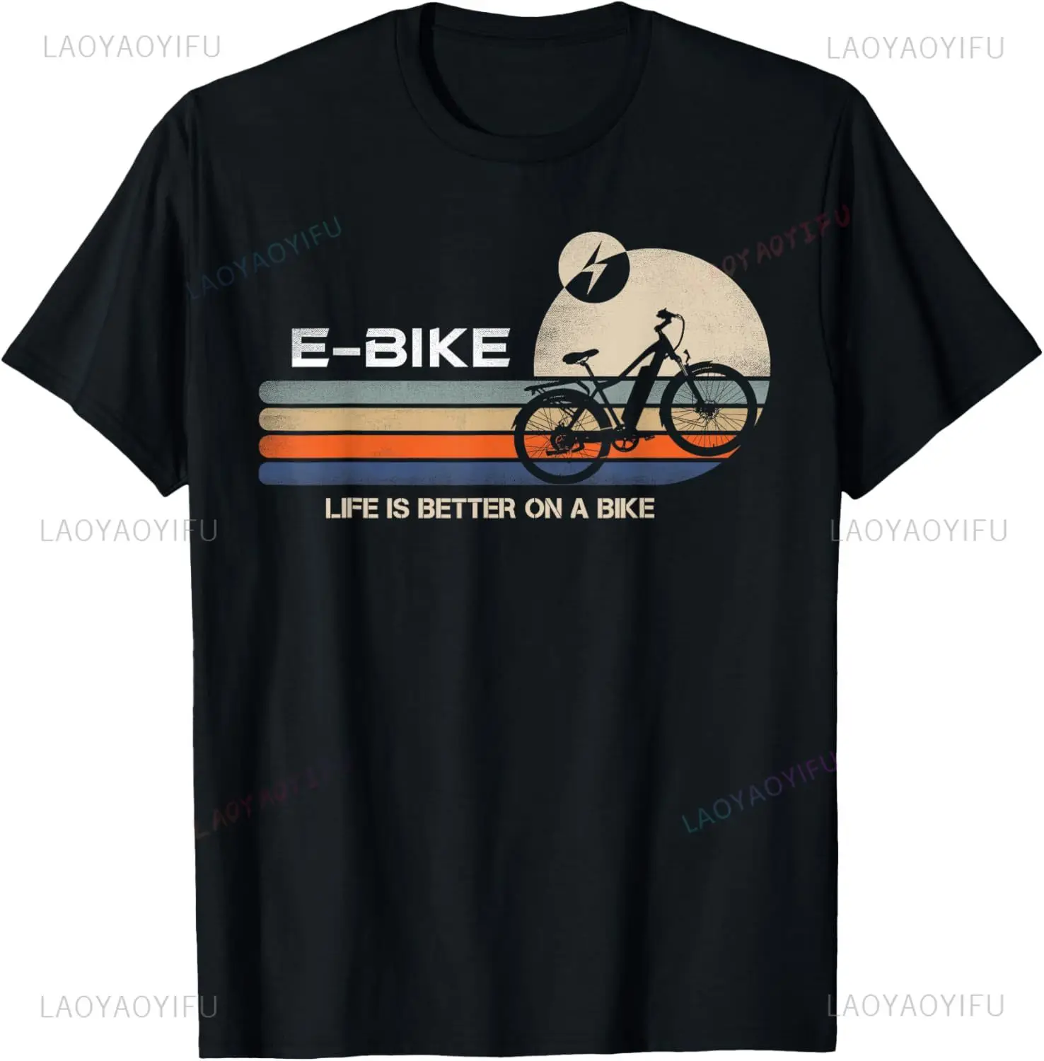 E-BIKE Retro Electric Bicycle Vintage Cycling Life Is Better Funny Shirt Streetwear Customizable Camisas Streetwear