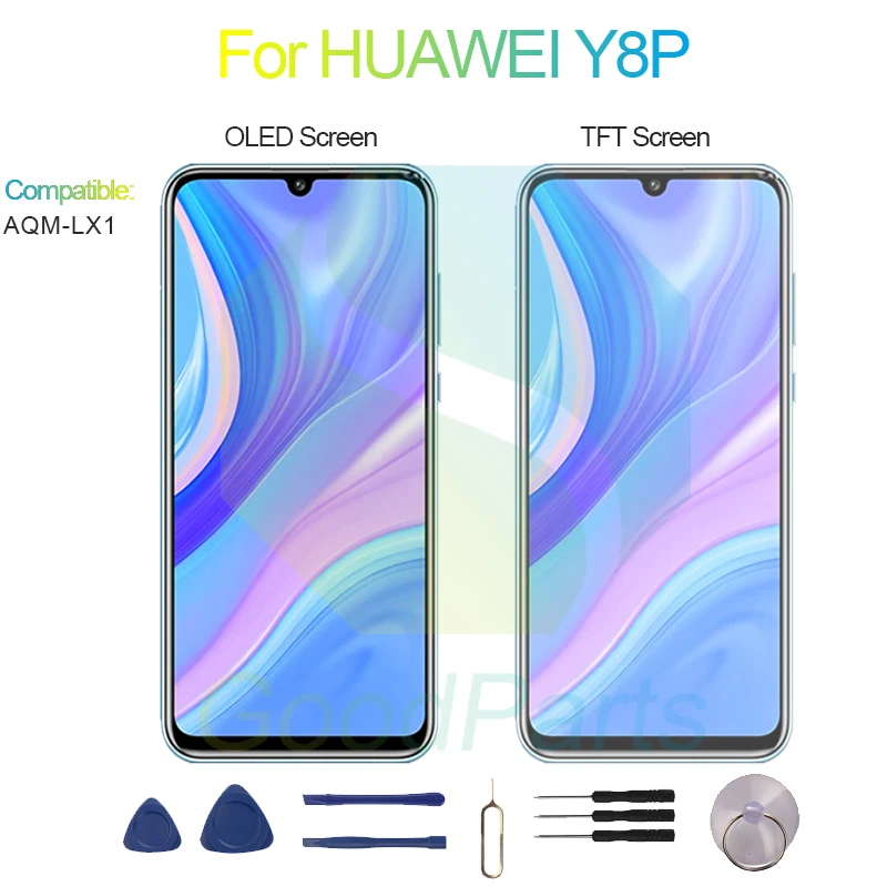 Pengganti layar tampilan layar untuk HUAWEI Y8P, 2400*1080 AQM-LX1 Y8P LCD rakitan Digitizer sentuh