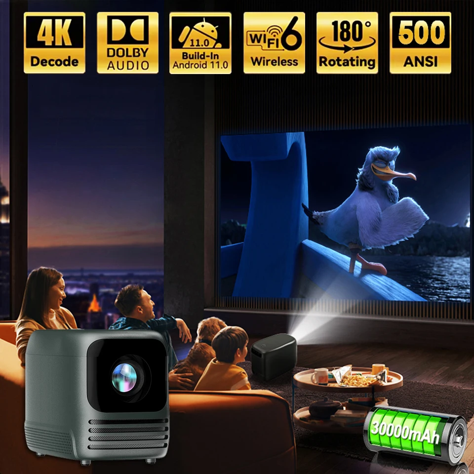 

Android 11 Mini Projector 30000mAh Supports 1080P 4K HD Video WiFi 6 BT5.0 Native 720p Home Theater Outdoor Portable Projectors