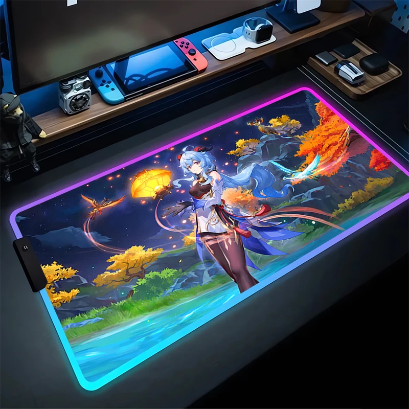 RGB Mouse Pad Ganyu G-Genshin Impact Non-Slip Rubber Edge locking mousepads Game play mats notebook computer Home Decor game