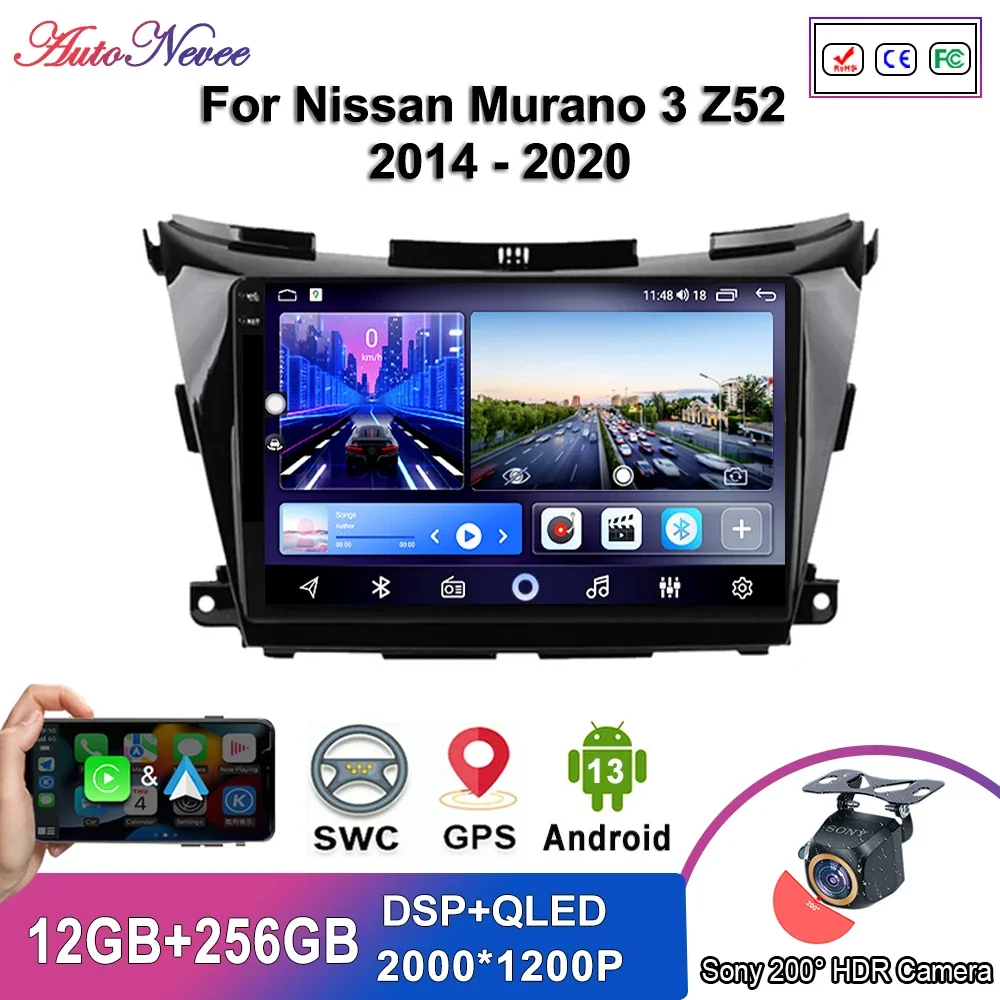 

Android 13 Multimedia For Nissan Murano 3 Z52 2014 - 2020 Multimedia Player Stereo Head Unit GPS Navigation No 2din DVD 5G Wifi