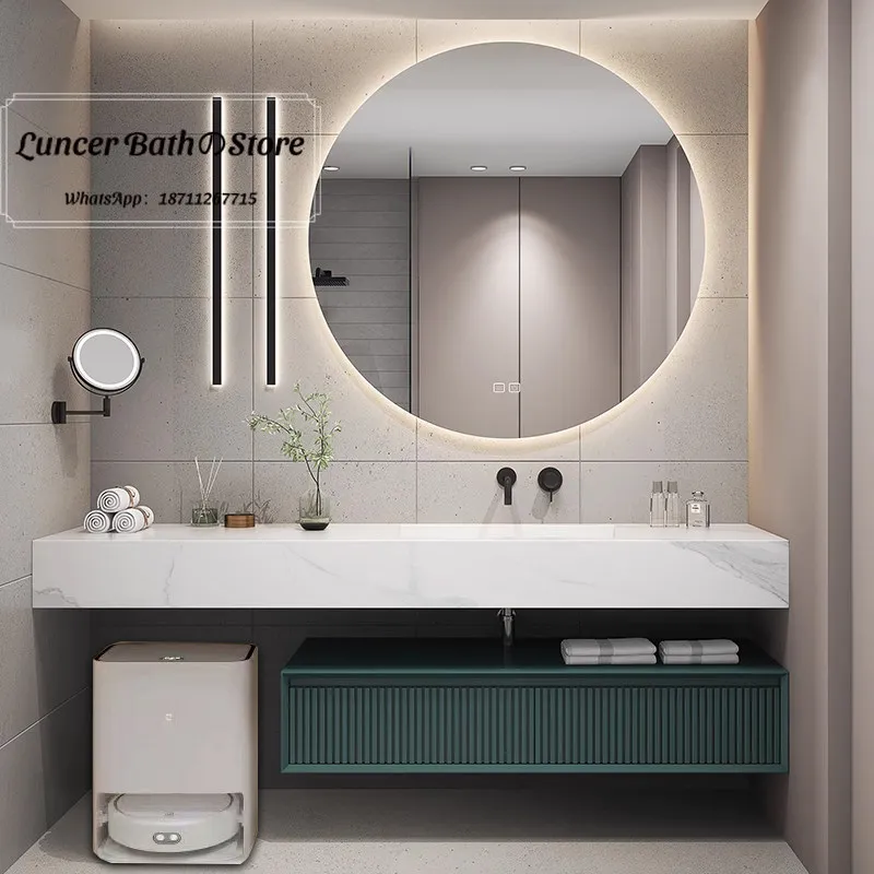 Modern Bathroom Vanity with Open Bottom Space, Freestanding Wash Basin Cabinet Compatible with Robot Vacuum Dock Station