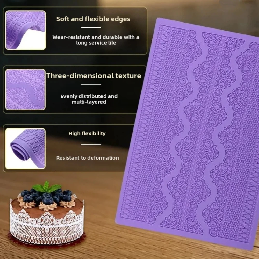 Reusable Flower Silicone Lace Mold Big Non Stick Cake Decorating Mat Round Cake Border Fondant Baking Mat Sugar Paste