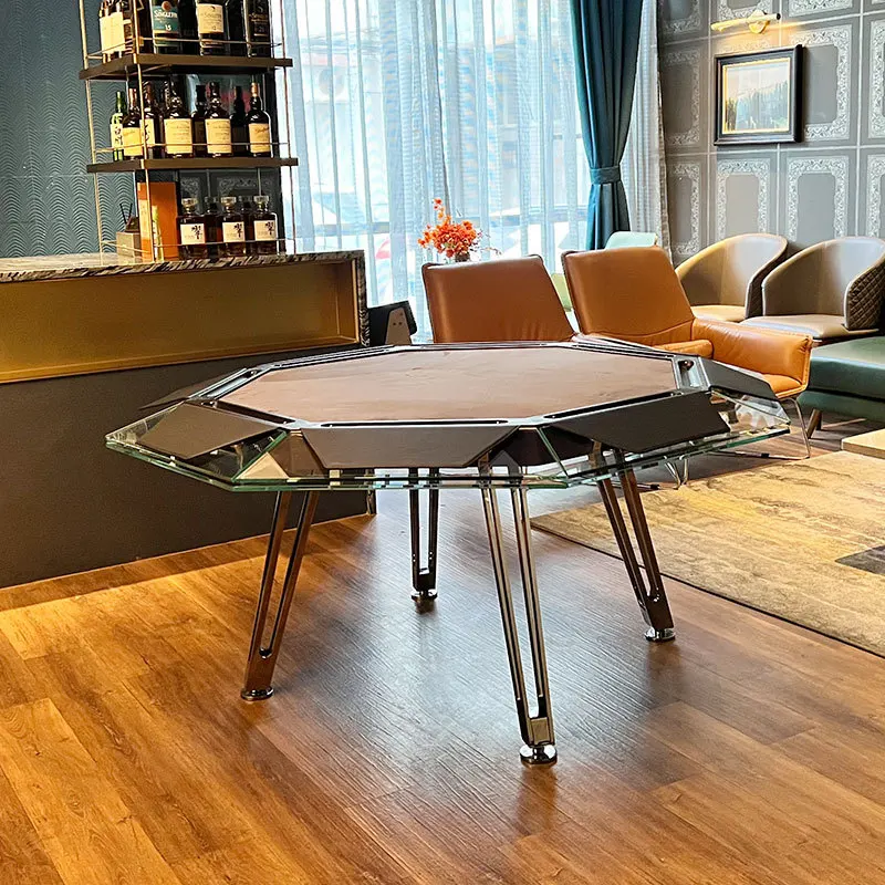 Glass chess and card table, chip table, chess and card room, Texas multiplayer competitive table
