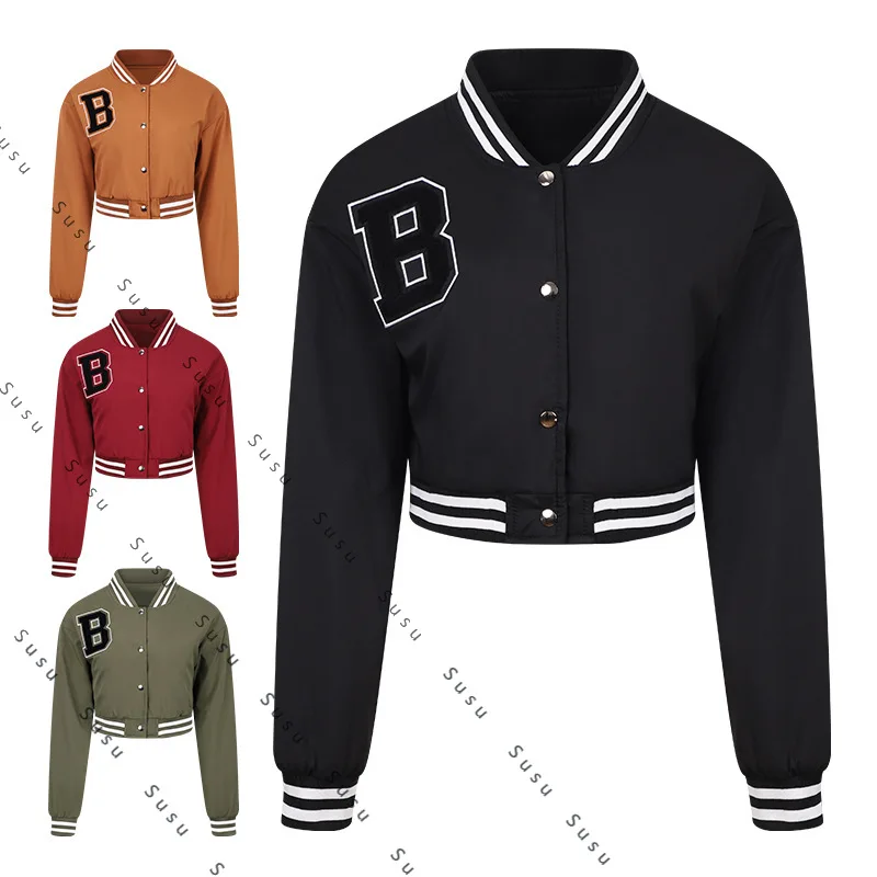 

2025 new women's baseball uniform women's casual jacket women's spring and autumn thin cotton jacket fashion European size women