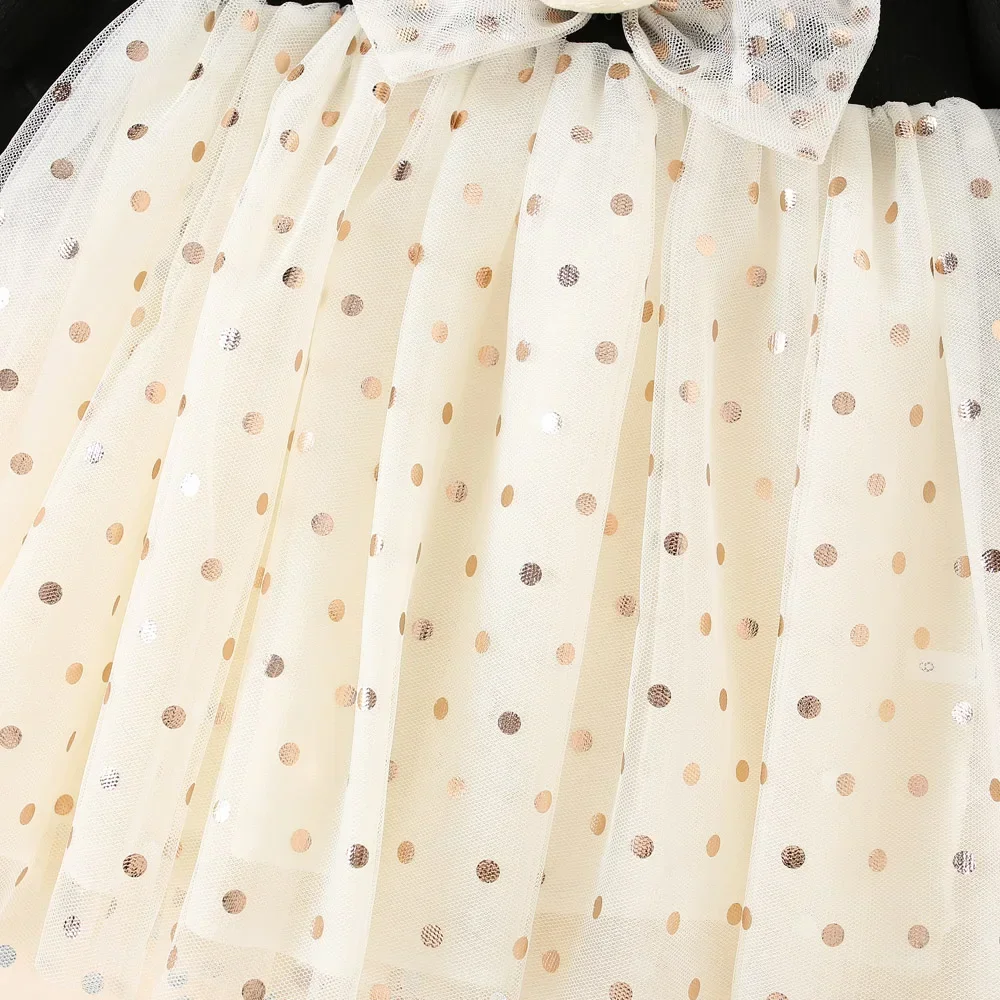 Autumn New Girls Long Sleeve Round Neck Pattern Plush Rabbit Bow Polka Dot A-line Dress (0-3 Years Old Girls)