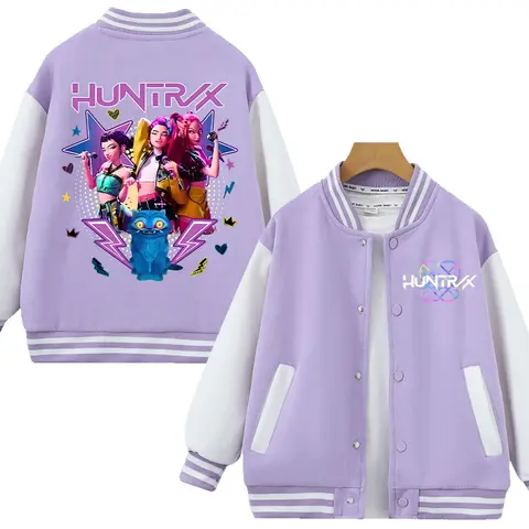 New K Pop Demon Hunters Children Jacket Kawaii Cartoon Figure Printed Coat Cute Kids Autumn Coat Baby Girls Winter Clothing