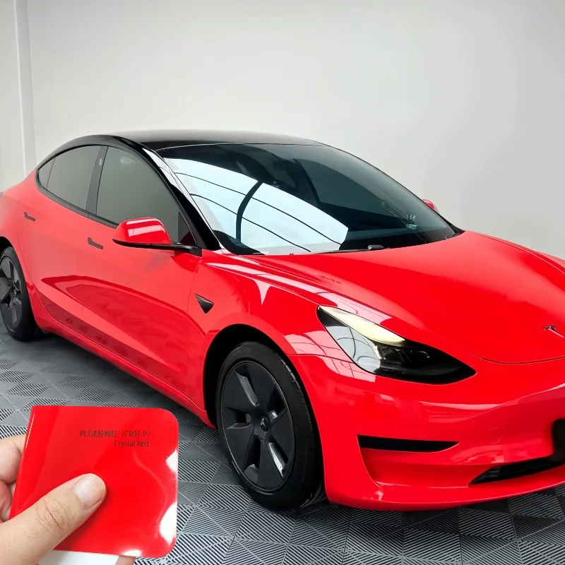 

High Gloss PET Crystal Red Car Wrap Film PPF Air Release Not Layered Flame Reflection Chip Defense Color Stable Fire Glow
