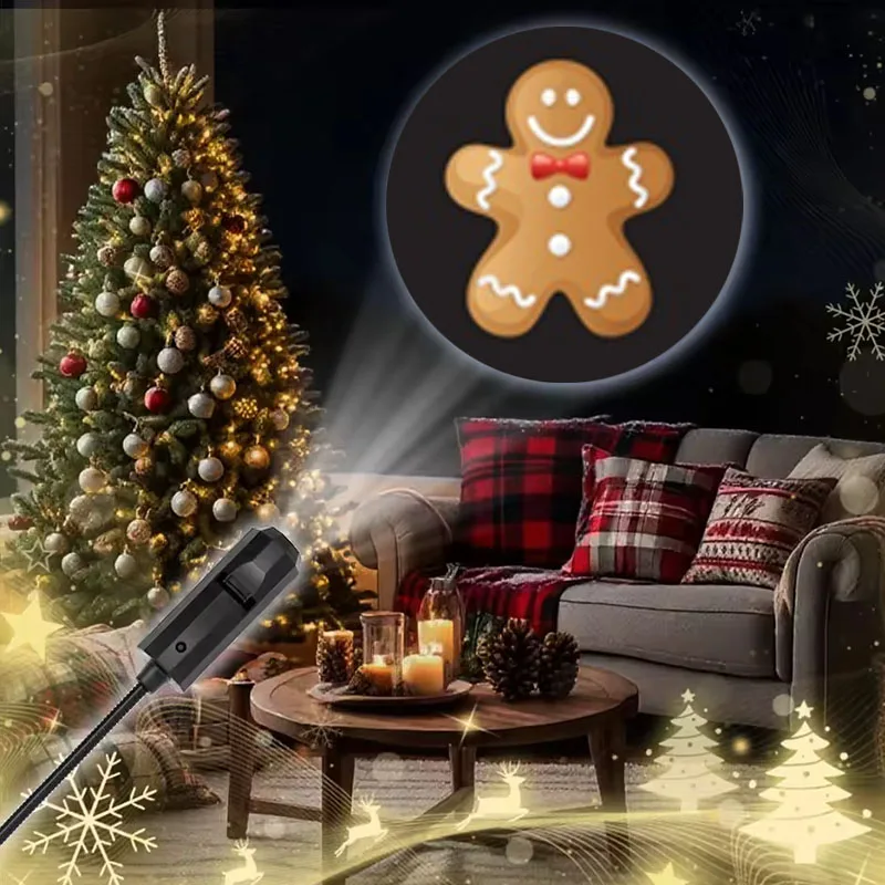 USB LED Christmas Projector Lamp Snowman Scenes Gingerbread man Switchable Pattern Design Night Light for Home Bedroom Decor
