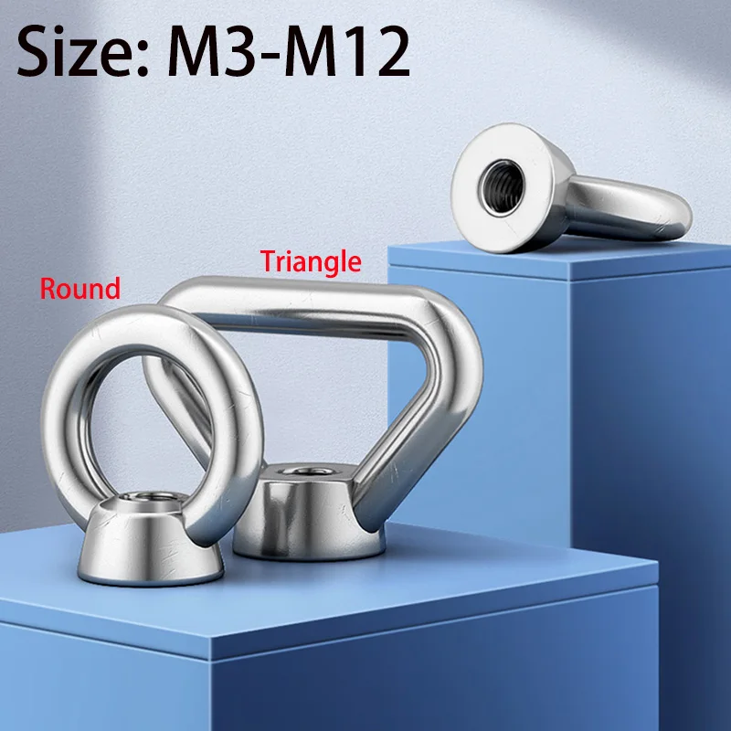 1-2pc Lifting Eye Nuts Bolt M3 M4 M5 M6 M8 M10 M12 Female Thread 304 Stainless Steel Round Triangle Ring Eye Thumb Nut