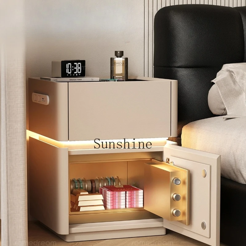 

Smart solid wood bedside table, safe, integrated simple household bedroom with lock storage cabinet