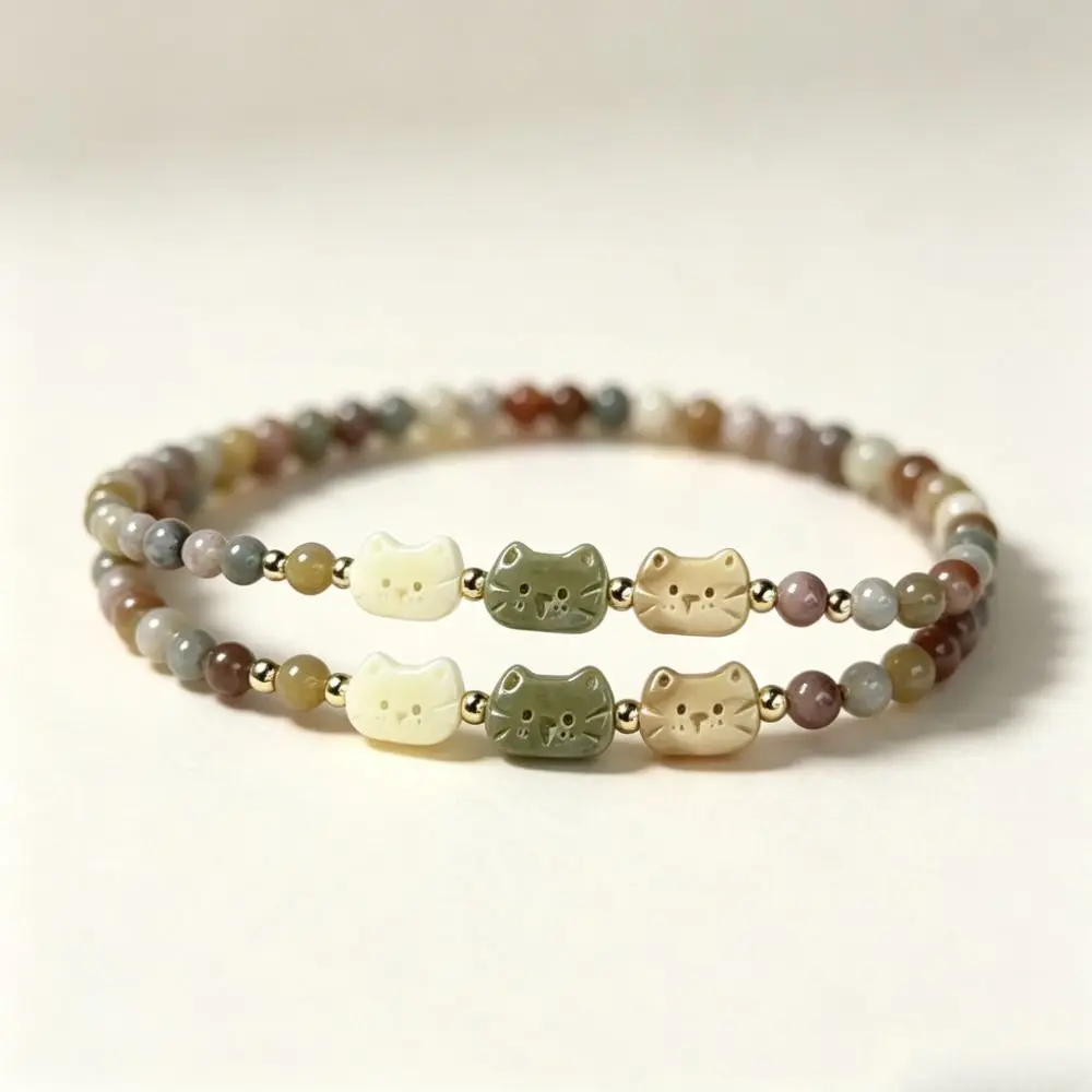 Bohemian New Chinese Style Cat Bracelet Resin Cute Zen Beaded Bracelet Best Friend Stacked Bracelet Student