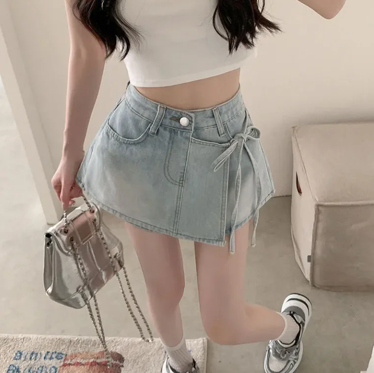 Irregular lace up skirt pants denim skirt women's fashion casual 2025 summer new women's clothing