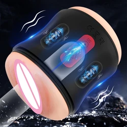 Automatic Male Masturbator Vibrating Pocket Pussy Open-ended Realistic Vagina Anal Masturbation Cup Adult Goods Sex Toy for Men