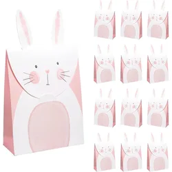 Pink Cute Bunny Paper Gift Bags for Easter Birthday Rabbit Garden Tea Candy Sweets Goodie Bag Party Favors Decorations Supplies