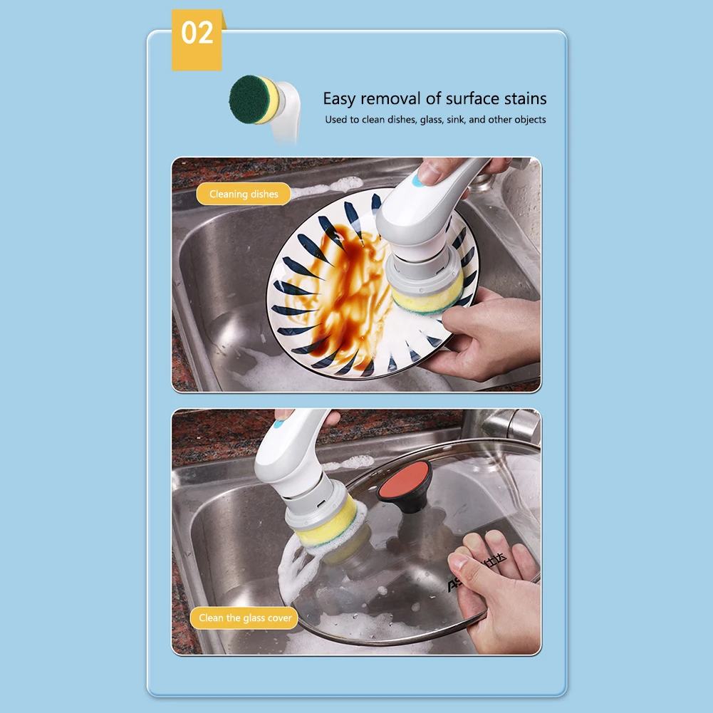 Pulitore per spazzole elettriche Spazzola per pulizia domestica da cucina con rotazione di 360 gradi 3 testine sostituibili Accessori per cucina