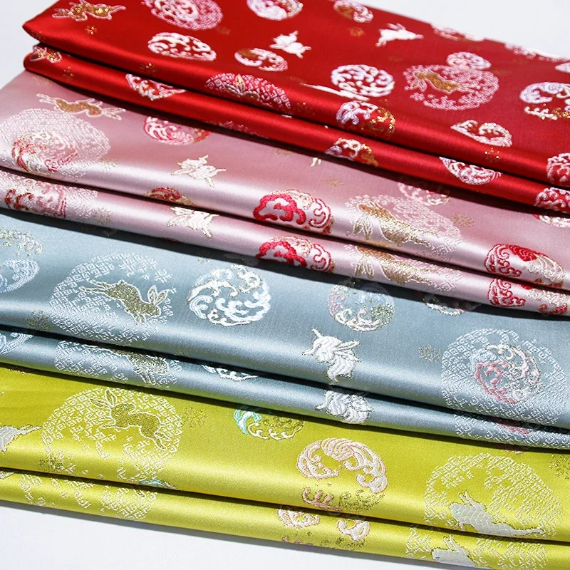 Rabbit Pattern Woven Brocade Jacquard Fabric for Clothing Hanfu Cheongsam Stage Costumes Designer Diy Sewing Material Cloth