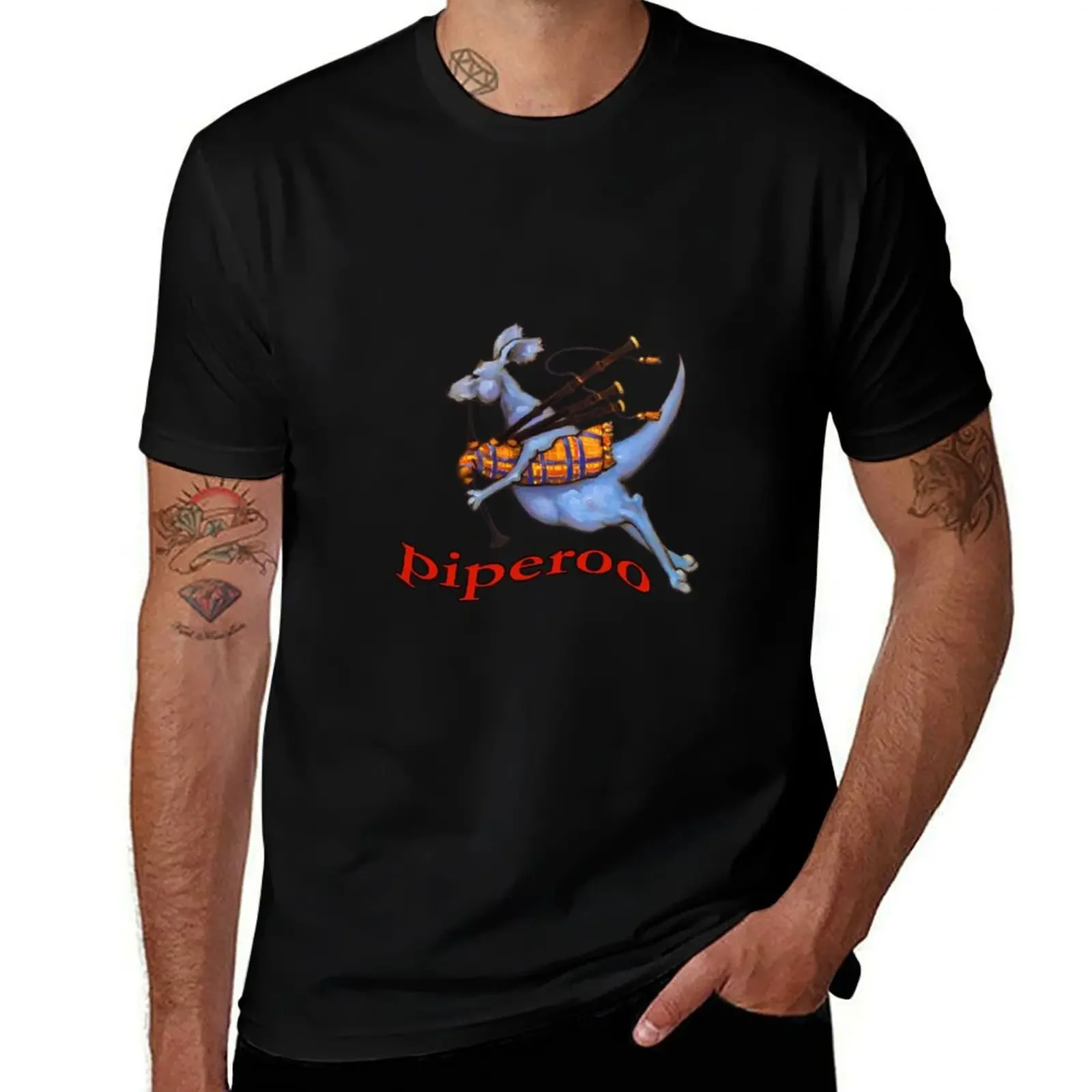 

Piperoo - Kangaroo hops by with Bagpipes T-Shirt rapper graphic tees street wear korean fashion anime tshirt mens tall t shirts