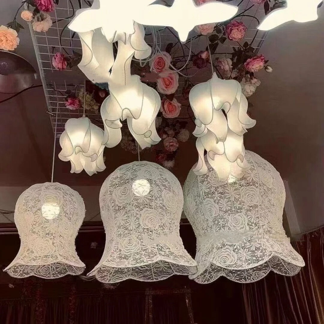 New Wedding Lights 10 LED Lights Fabric Lily Flower Lamp Decorative chandelier for Hotel Wedding Stage Decoration Props