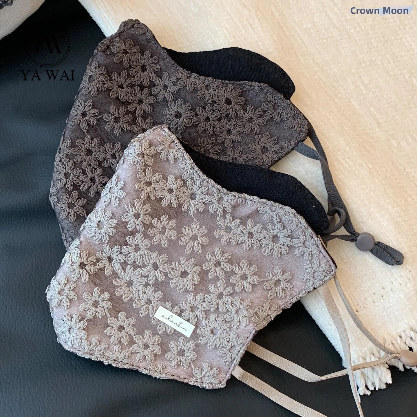 

Thickened Lace Warm Mask Women's Autumn Winter High End Vintage Fashion Embroidery Windproof Cold Proof Face Mask Cover
