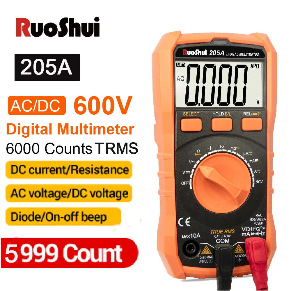 

Professional Multimeter Digital Tester 6000Counts AC/DC Voltage Ammeter Capacitor Triode NCV Voltage Induction Electrician Tool