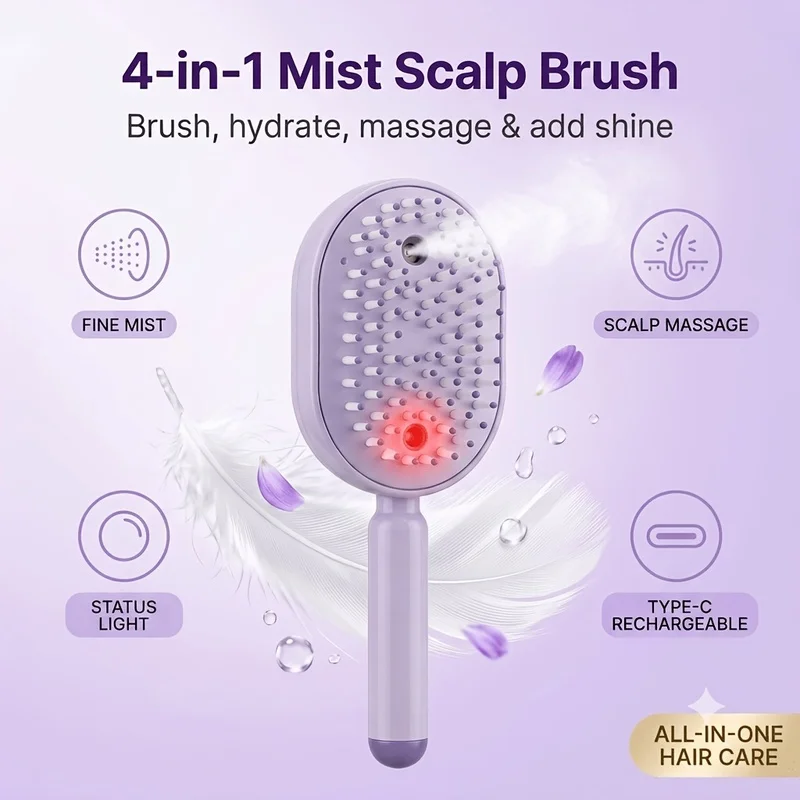 Massage Comb, Electric Soft-Cushioned Round-Tooth Scalp Massage Comb, Self-Cleaning Massage Comb, One-Button Retractable Comb 4