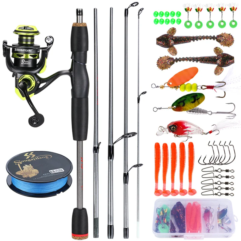 Sougayilang Lure Fishing Combo 5 Sections Carbon Fiber Fishing Rod with 1000-3000 Spinning Reel with Fishing Line Accessories