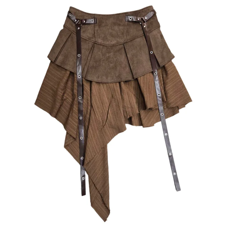 Women's Irregular Skirt 2026 Spring Summer Mini Skirts New Vintage Punk Pleated Irregular Skirt High Waist A Line Short Skirt