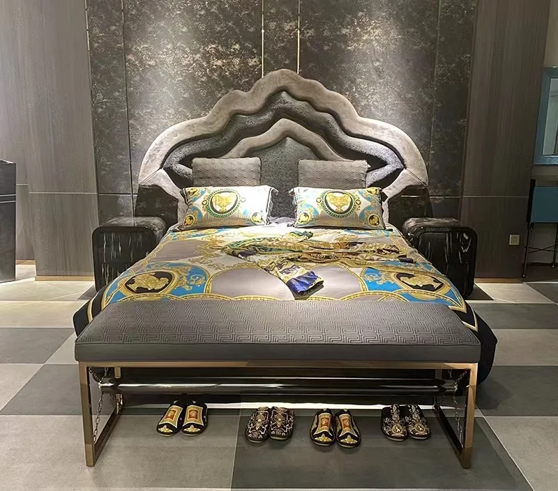 Bedroom Furniture Modern Luxury Microfiber Velvet King Bed